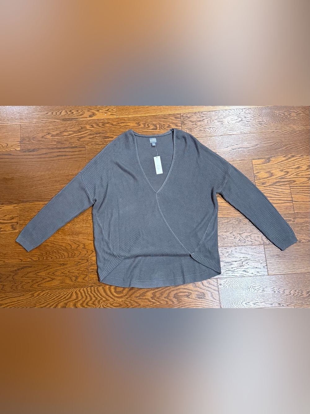 Soho Jeans New York & Company Womens Charcoal Grey Waffle Knit High Low Sweater